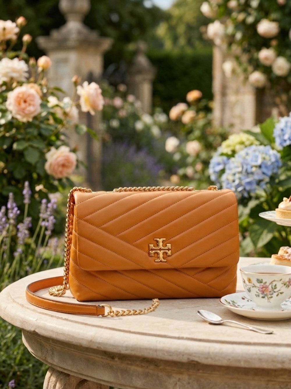 Tory Burch Kira Chevron Squash Orange Small Convertible Shoulder/Crossbody Bag
